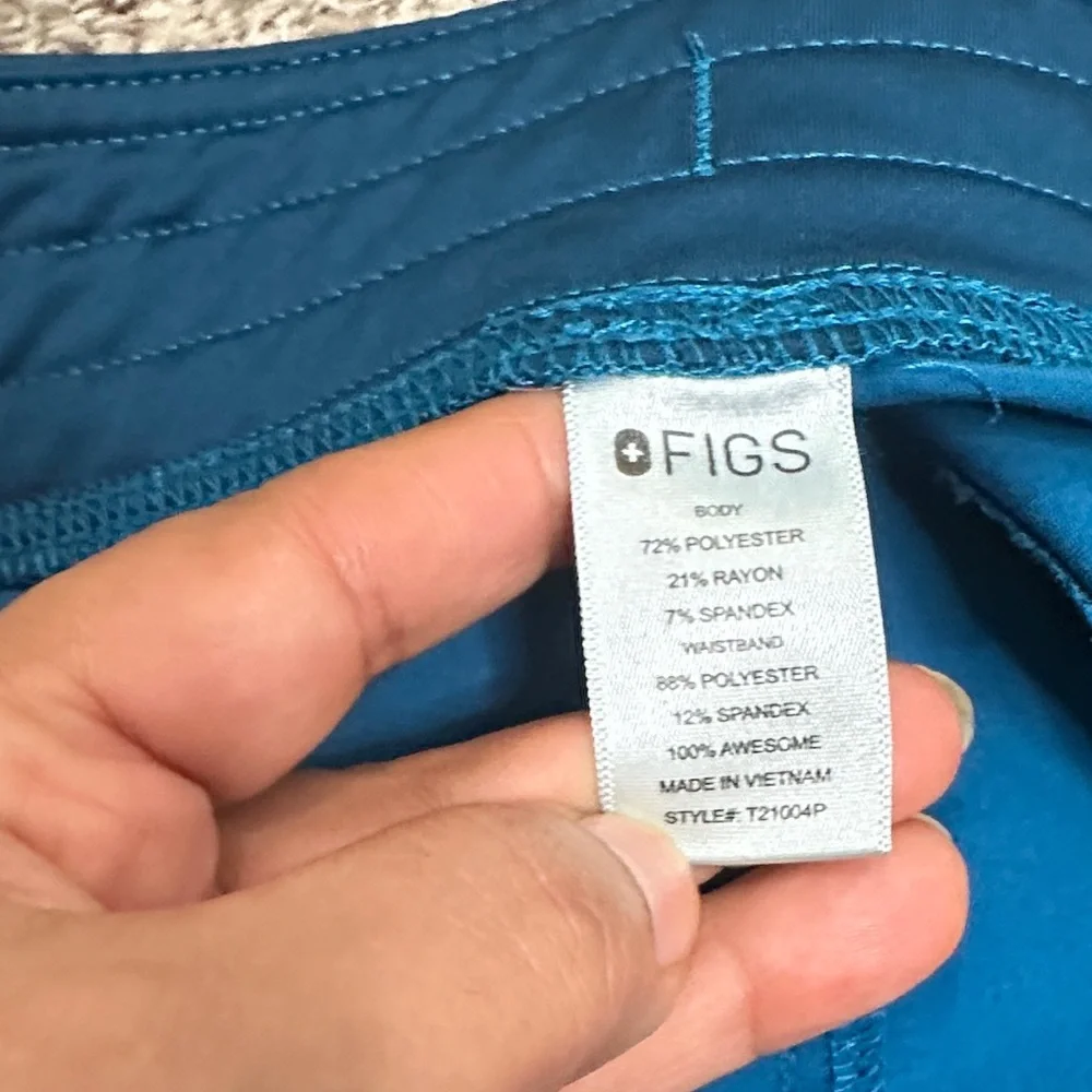 Figs teal Blue technical scrub Pants with Orange Drawstring size M